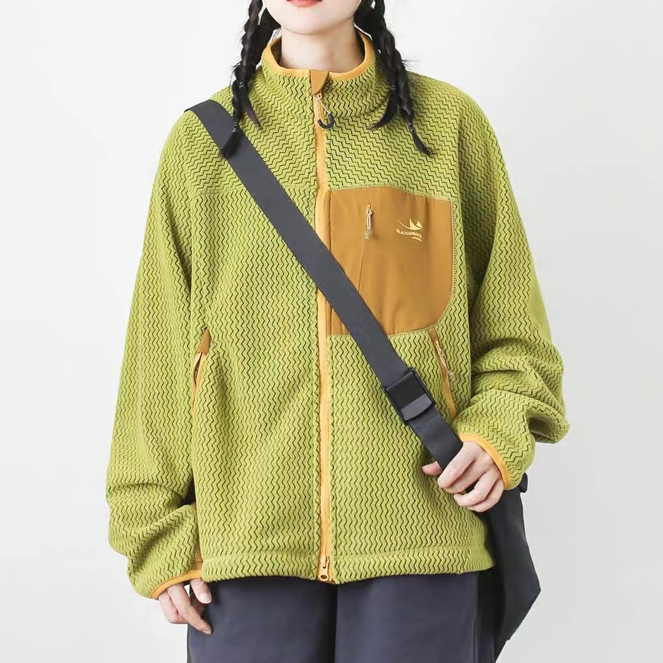パッチポケット付 スタンドカラー フリースジャケット(5Colors)250730