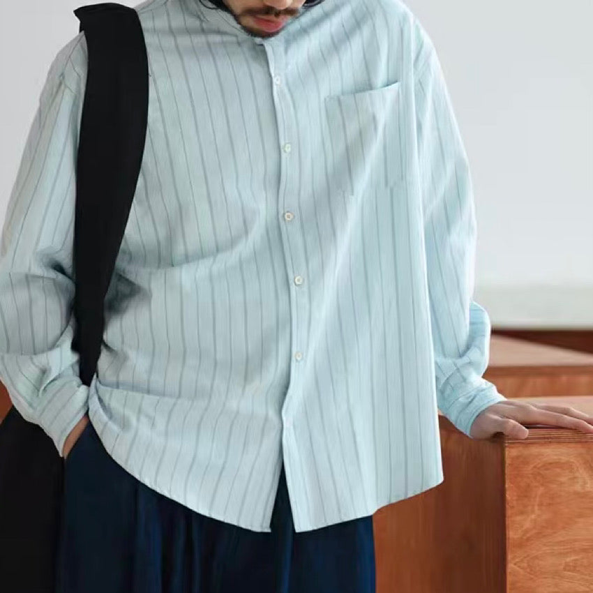 オーバーサイズ ストライプ ノーカラーシャツ(1Color)250271