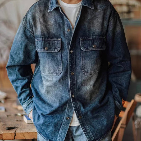 オーバーサイズ ウォッシュドデニム シャツジャケット(2Colors)240914
