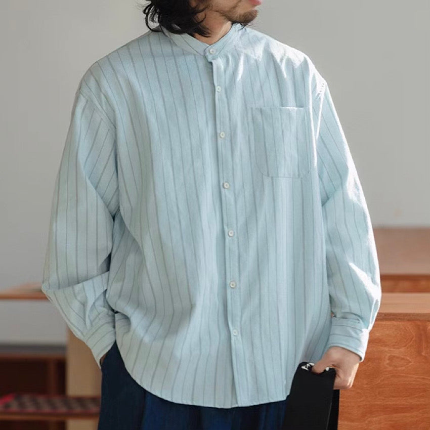 オーバーサイズ ストライプ ノーカラーシャツ(1Color)250271
