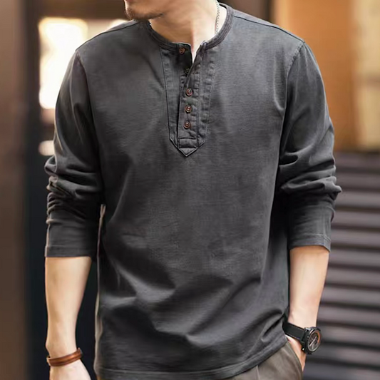 ウォッシュドコットン ヘンリーネック長袖Tシャツ(2Colors)240688