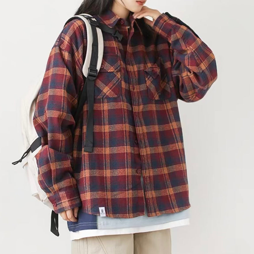 デザイン胸ポケット付 チェックシャツ(3Colors)250254