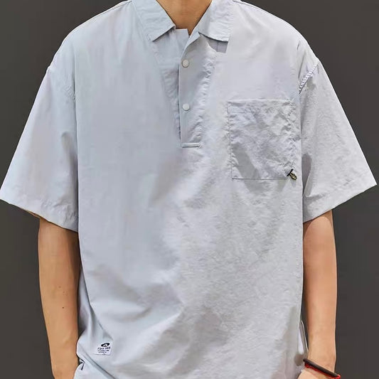 裾ドローコード ハーフボタンシャツ(3Colors)250610