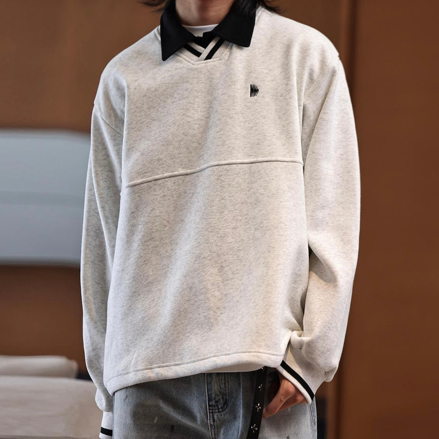 レトロ カレッジスタイル 長袖ポロシャツ(2Colors)250648