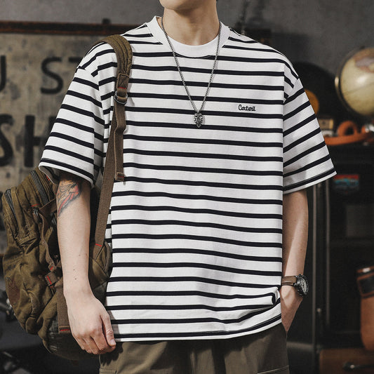 ロゴ刺繍 ボーダー Tシャツ(2Colors)250614