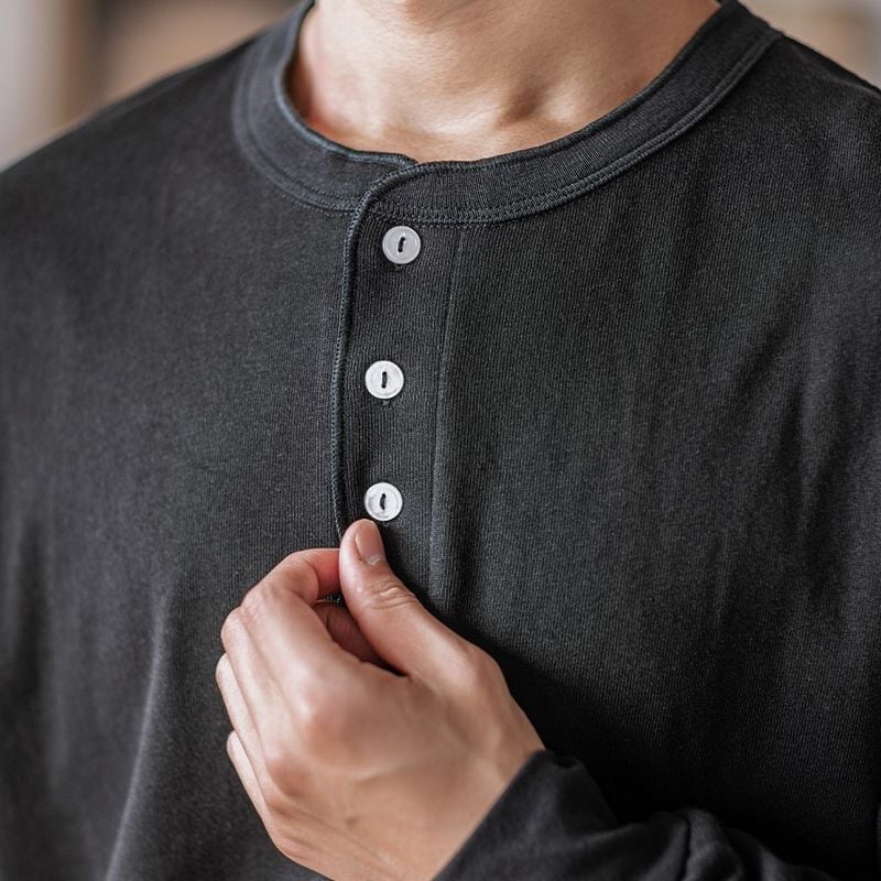 ヘビーウェイト ヘンリーネック 長袖Tシャツ(5Colors)- A444