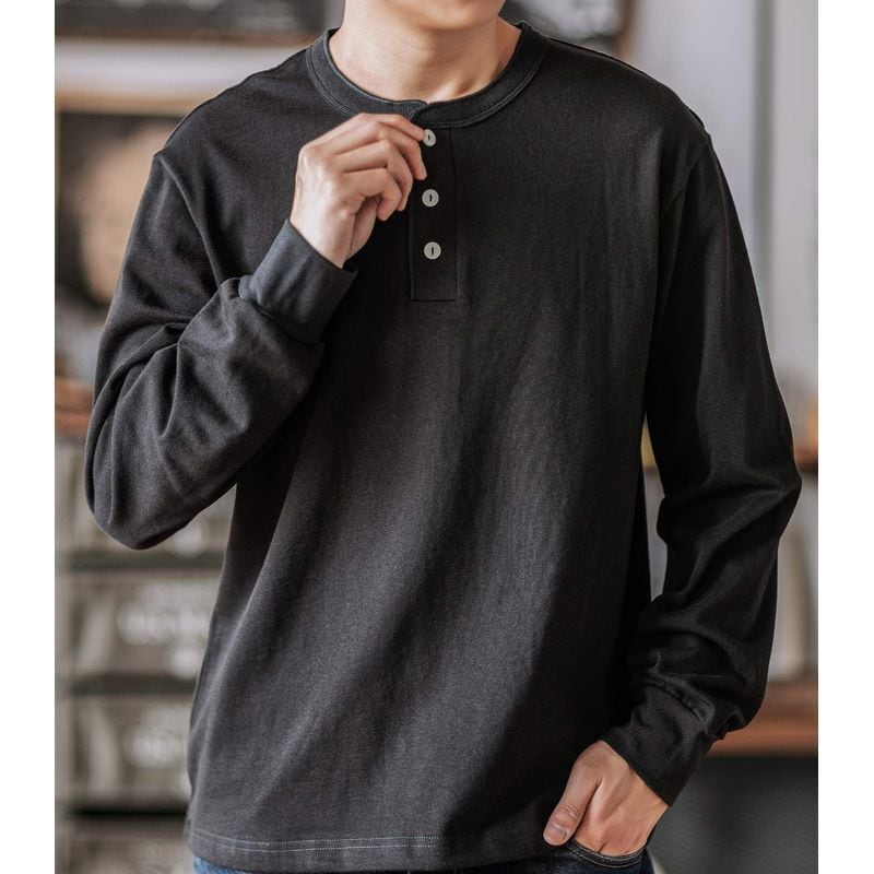 ヘビーウェイト ヘンリーネック 長袖Tシャツ(5Colors)- A444