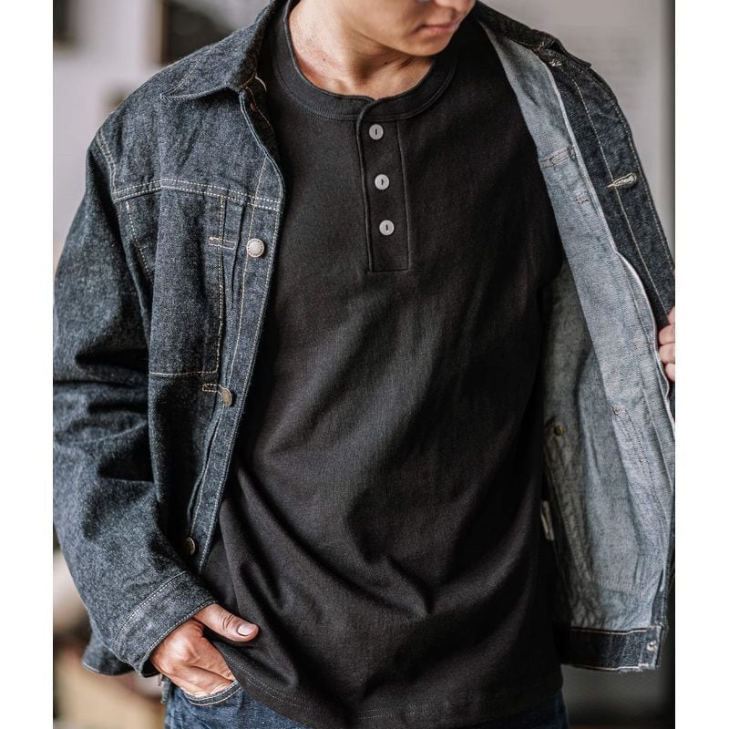ヘビーウェイト ヘンリーネック 長袖Tシャツ(5Colors)- A444