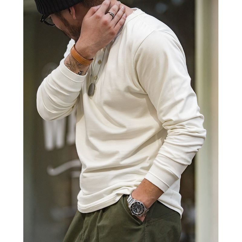 アメリカンヴィンテージ ヘンリーネック ロングTシャツ(2Colors)- T229