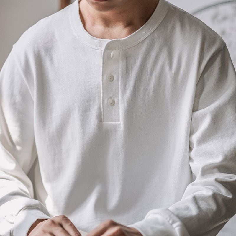 ヘビーウェイト ヘンリーネック 長袖Tシャツ(5Colors)- A444