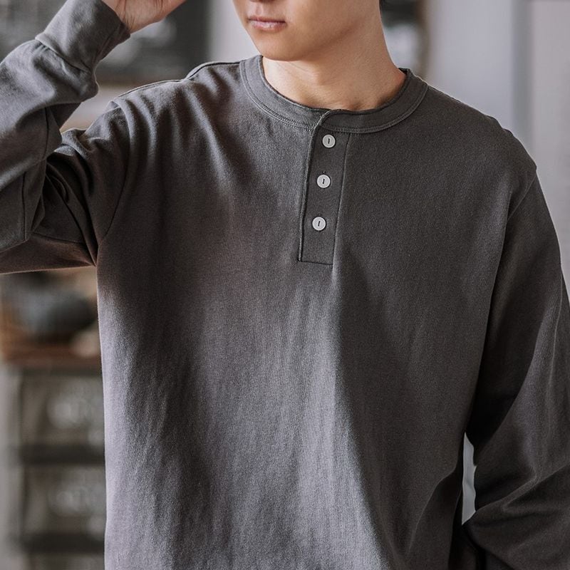 ヘビーウェイト ヘンリーネック 長袖Tシャツ(5Colors)- A444