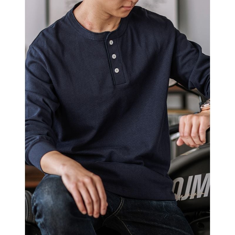 ヘビーウェイト ヘンリーネック 長袖Tシャツ(5Colors)- A444