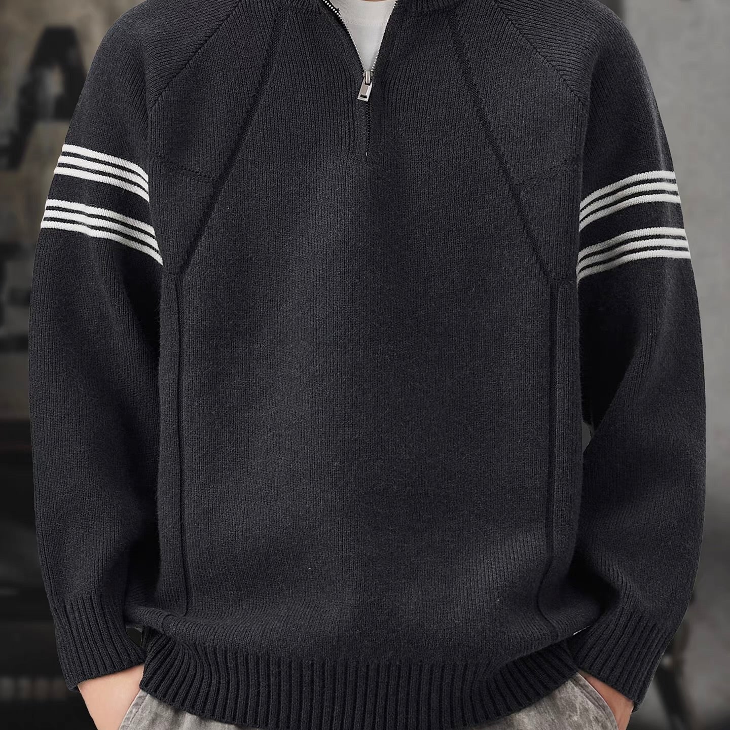 ラインデザイン ハーフジップ セーター（3Colors）251078