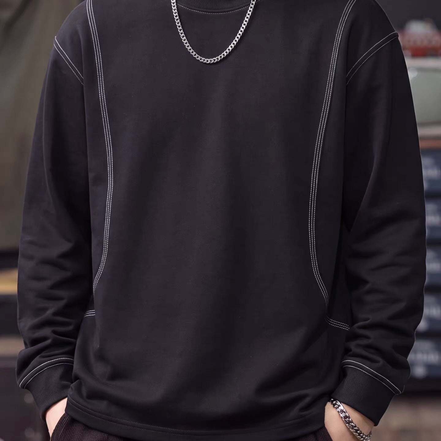 デザインステッチ 厚手 長袖Tシャツ（2Colors）260640