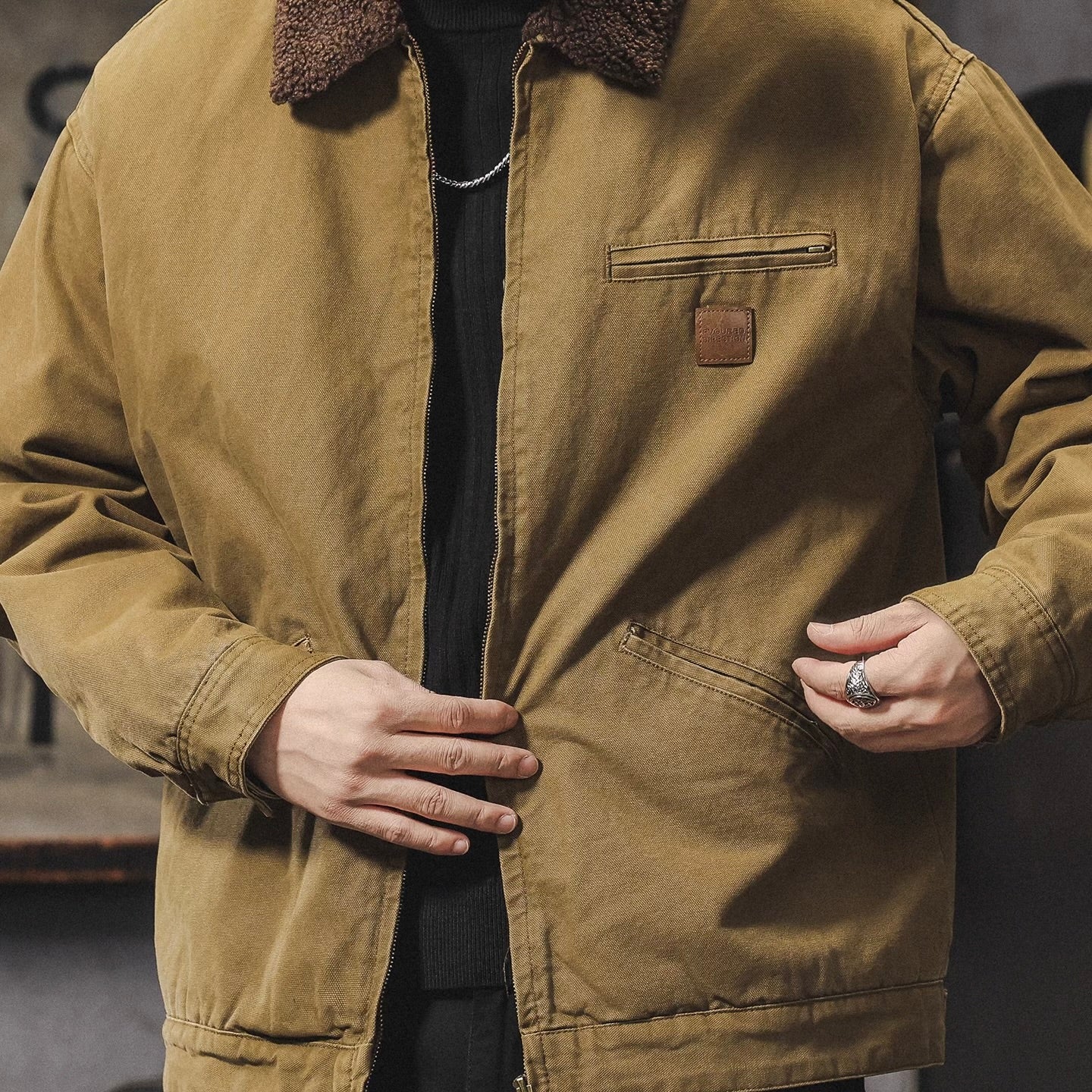 レトロ 襟ボア ワークジャケット（2Colors）251018