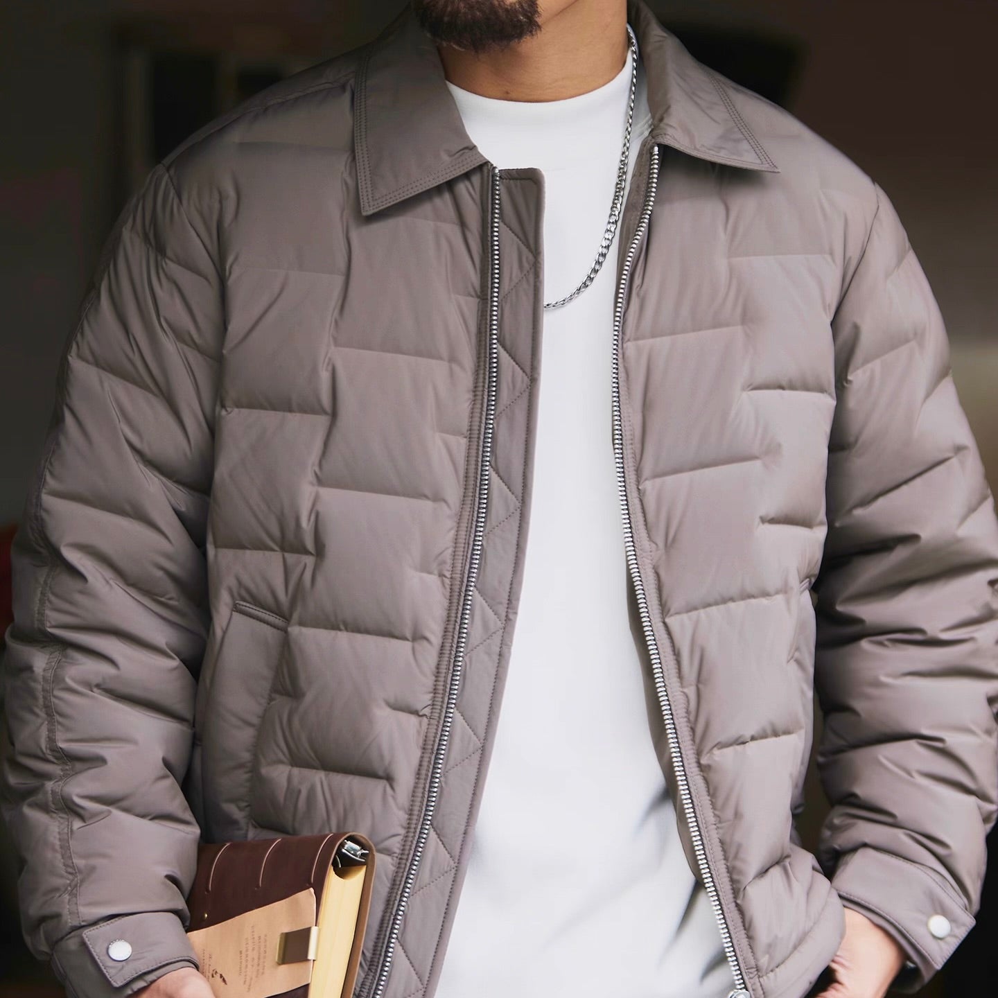 スクエア柄 襟付きダウンジャケット（2Colors）251024