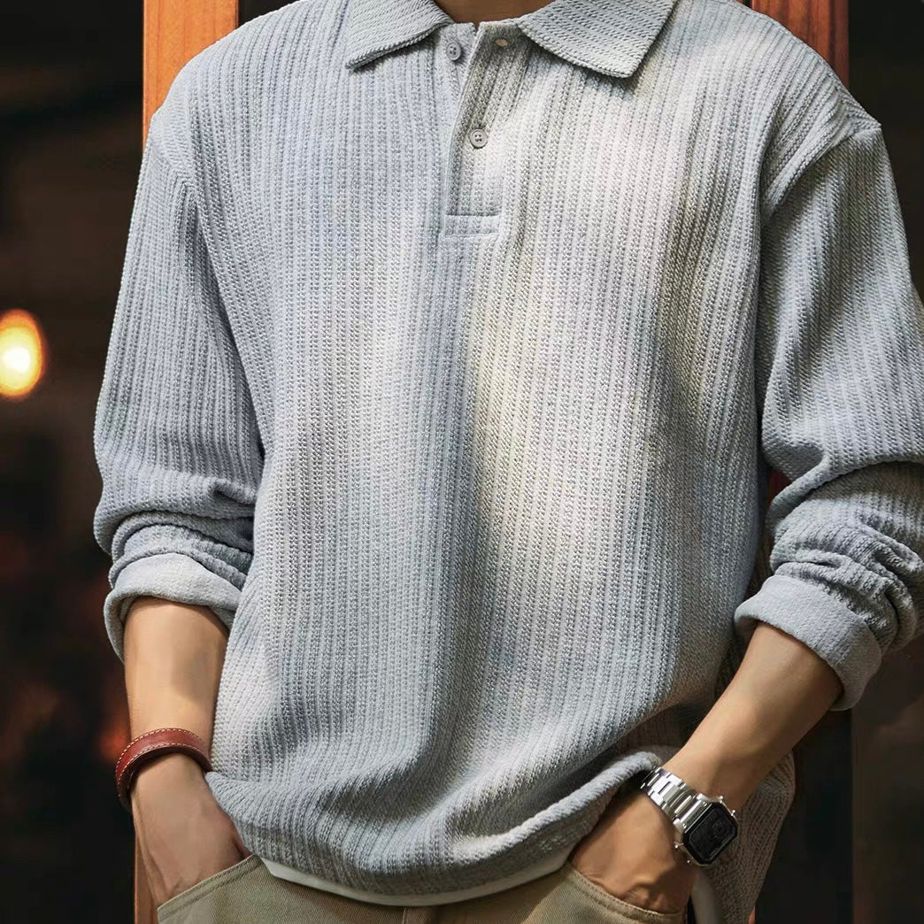 フェイクレイヤード ポロカラー ニットプルオーバー（2Colors）250856