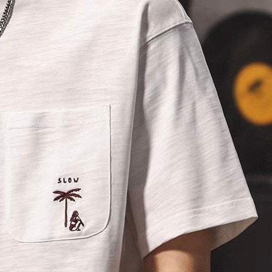 バケーションイラスト刺繍 半袖Tシャツ（2Colors）260339