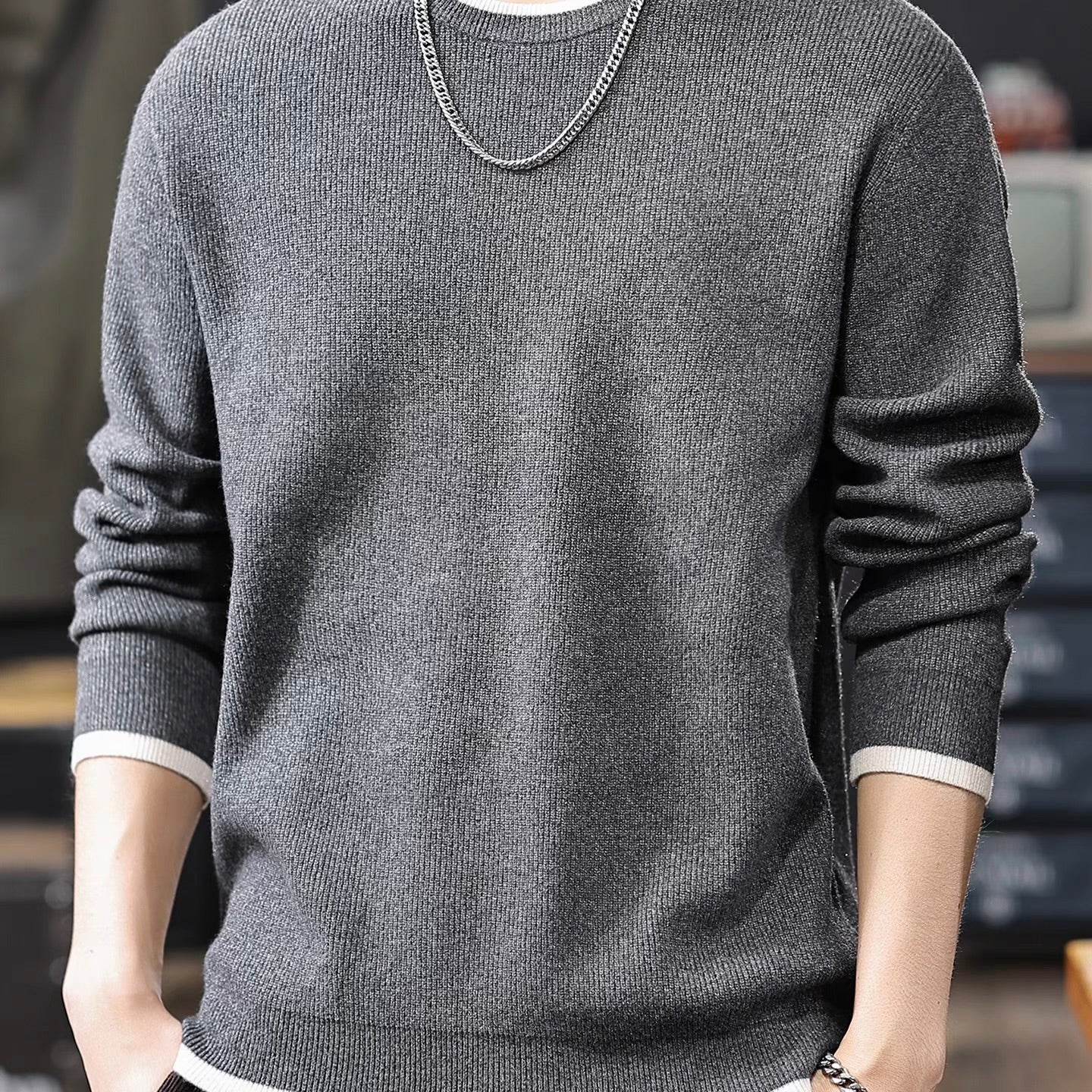 フェイクレイヤード シンプル セーター（3Colors）251009