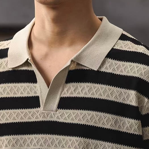 ボーダー ポロカラー ニットTシャツ（1Color）260187