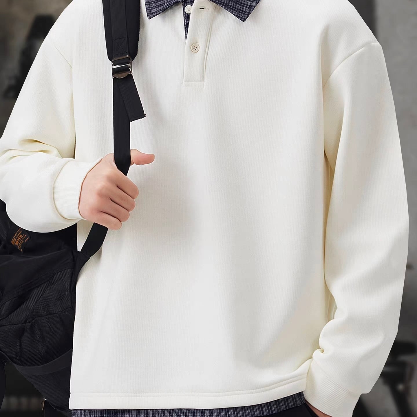 フェイクレイヤード ポロカラー プルオーバー（3Colors）251095