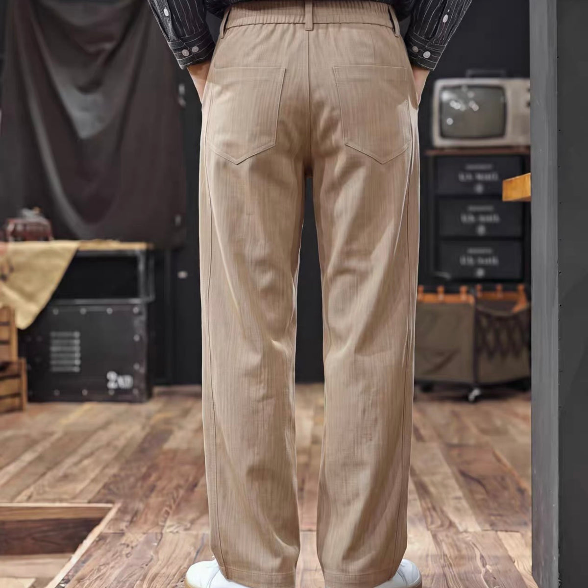 レトロスタイル タック入りストレートパンツ（2Colors）260824