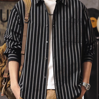 ストライプ 長袖 レトロシャツ（2Colors）260173