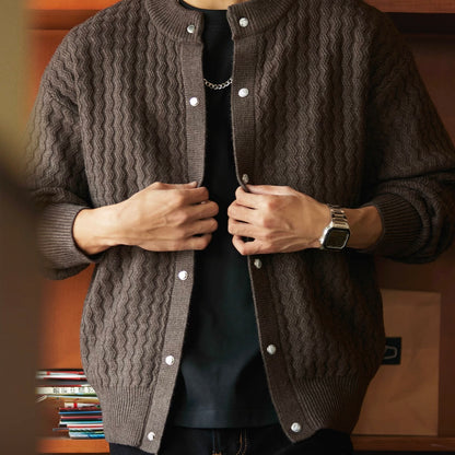 ウェーブデザイン ラウンドネック カーディガン（3Colors）250977