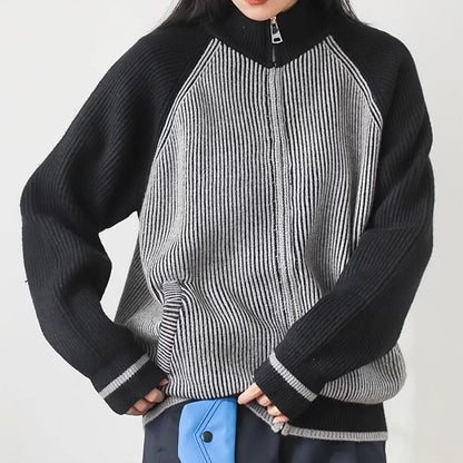 ストライプ スタンドカラー ニットプルオーバー（1Color）250982