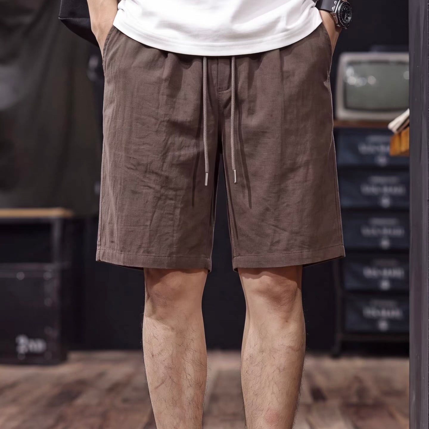 軽量 リネン混 リラックス ハーフパンツ（5Colors）260600