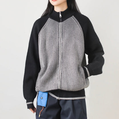 ストライプ スタンドカラー ニットプルオーバー（1Color）250982