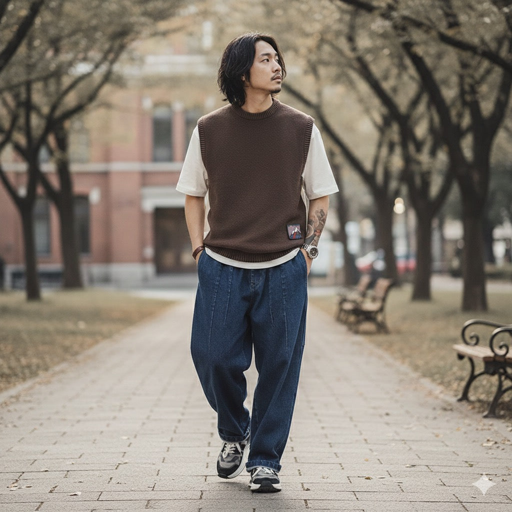 ツータック ワイドテーパード デニムパンツ（1Color）240783