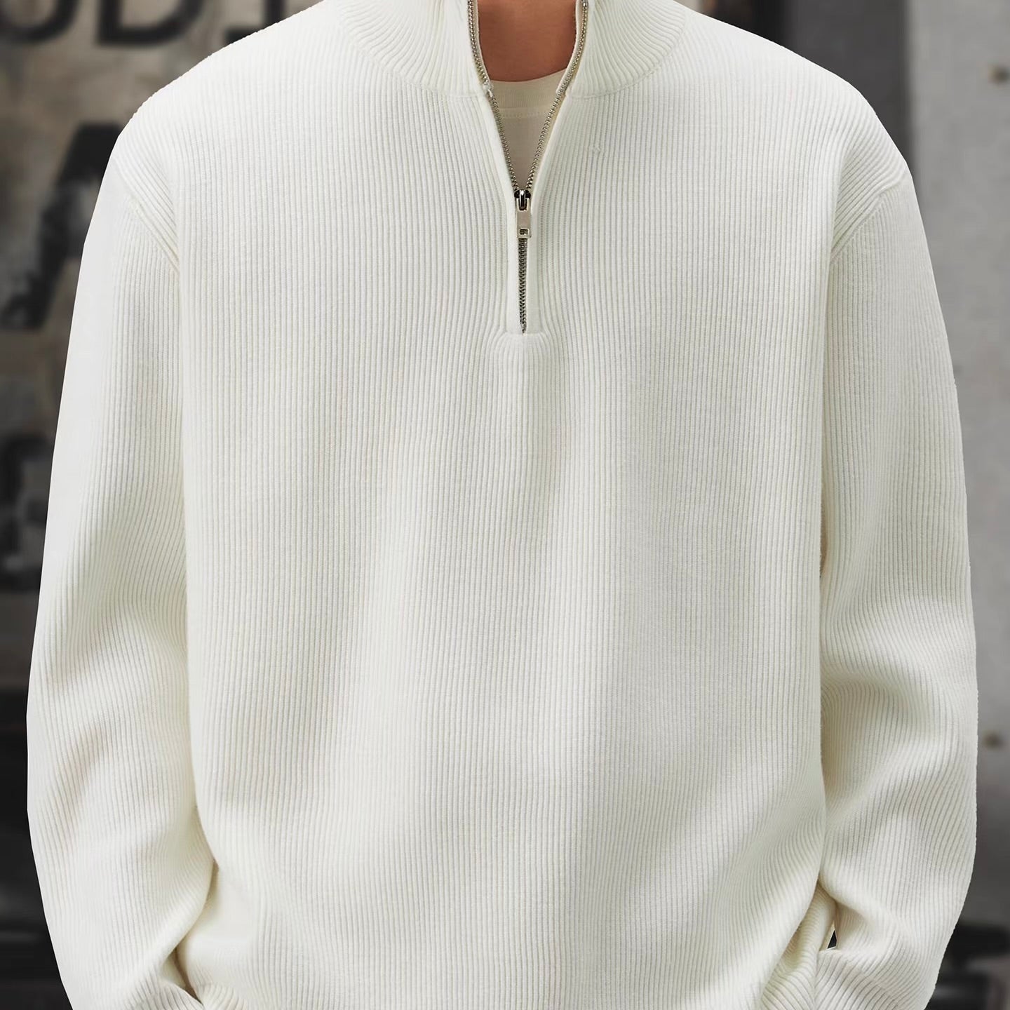 ハーフジップ スタンドカラー 厚手 セーター（3Colors）260016