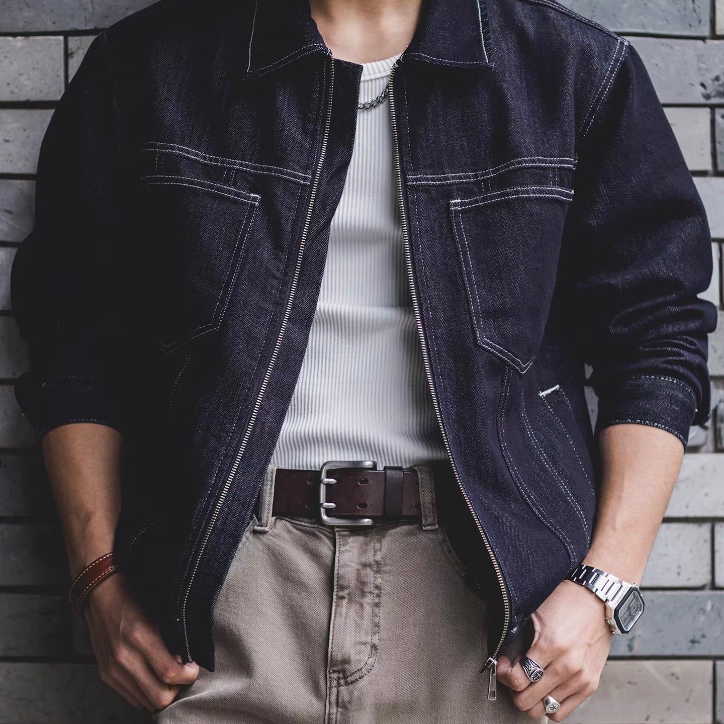 ポイントステッチ フルジップ デニムジャケット（1Color）260053