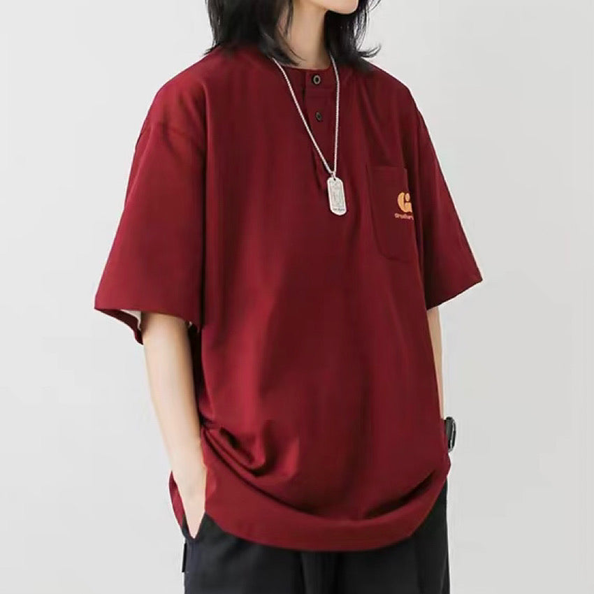 刺繍入り胸ポケット ハーフボタン Tシャツ（3Colors）240407 – Champyee (チャンピー) アウトドア系コーデショップ