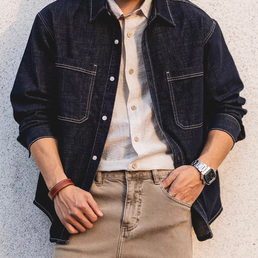 シンプル ポイントステッチ デニムシャツ（1Color）260073