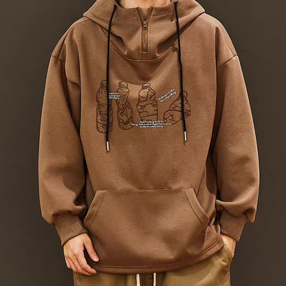 裾ドローコード ハーフジップ プルオーバー フーディー（2Colors）250180