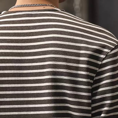 ヘンリーネック ボーダー 長袖Tシャツ（3Colors）260202