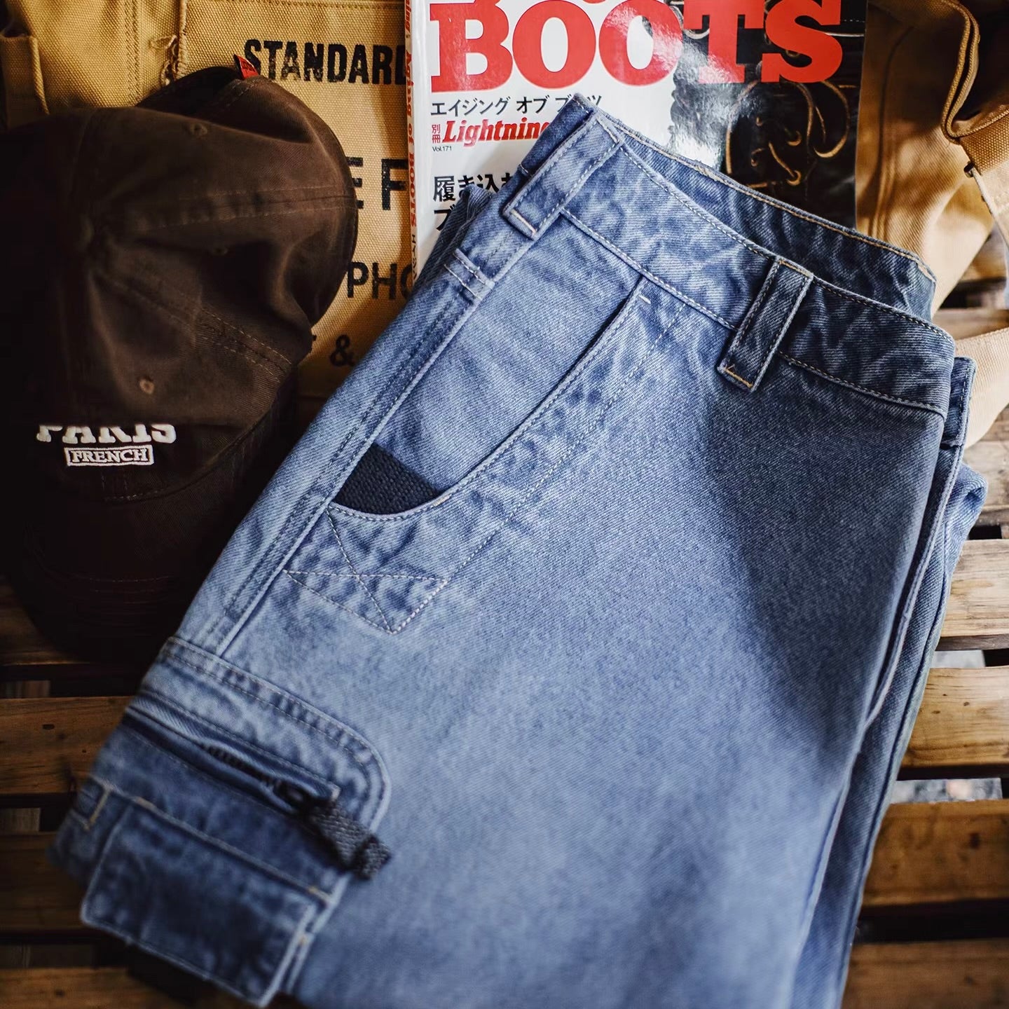 カーゴポケット ウォッシュドデニムパンツ（1Color）260002