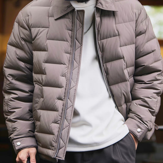 スクエア柄 襟付きダウンジャケット（2Colors）251024