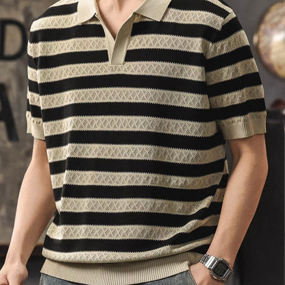 ボーダー ポロカラー ニットTシャツ（1Color）260187