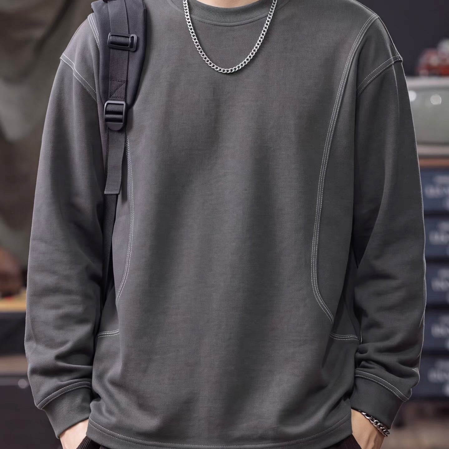 デザインステッチ 厚手 長袖Tシャツ（2Colors）260640