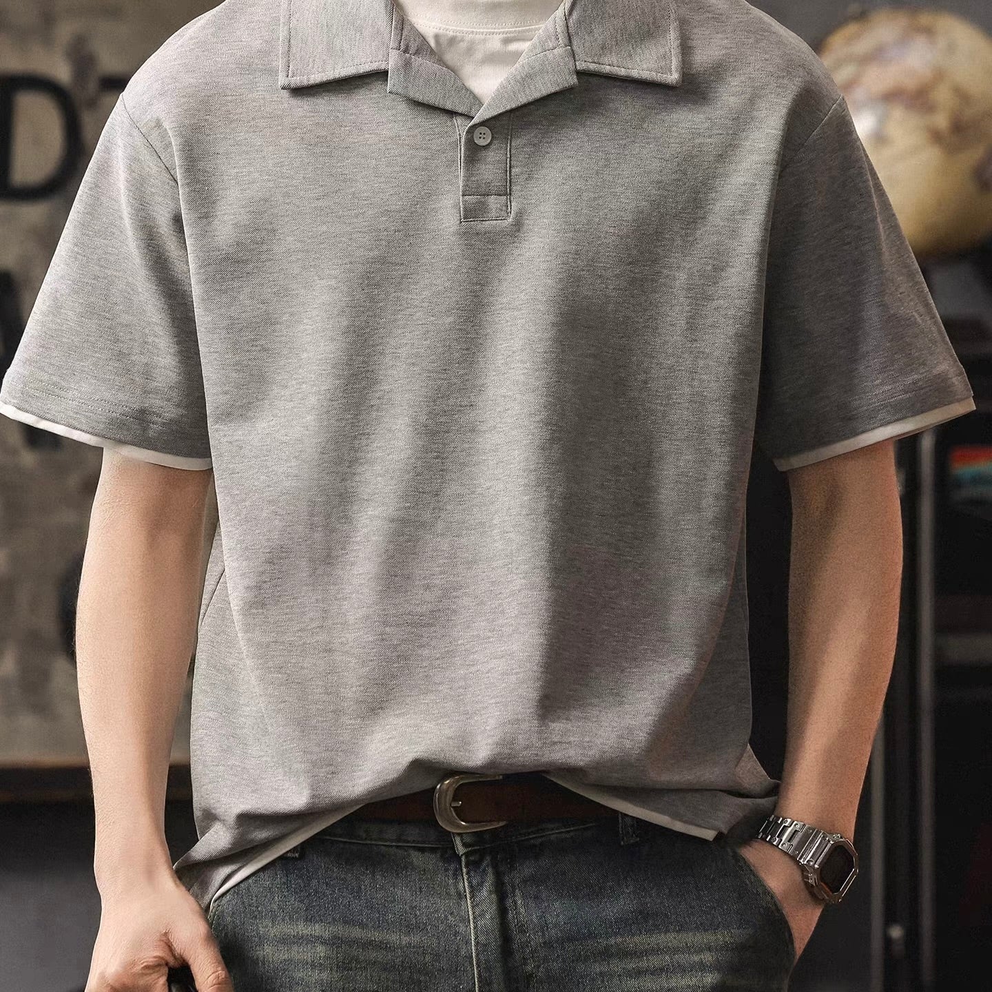 フェイクレイヤード シンプル ポロシャツ（2Colors）260204