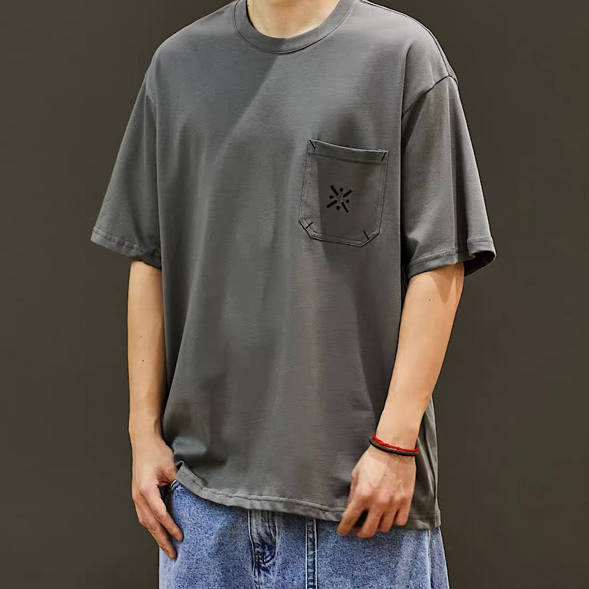 刺繍入りポケット付 ドロップショルダーTシャツ（3Colors）250290