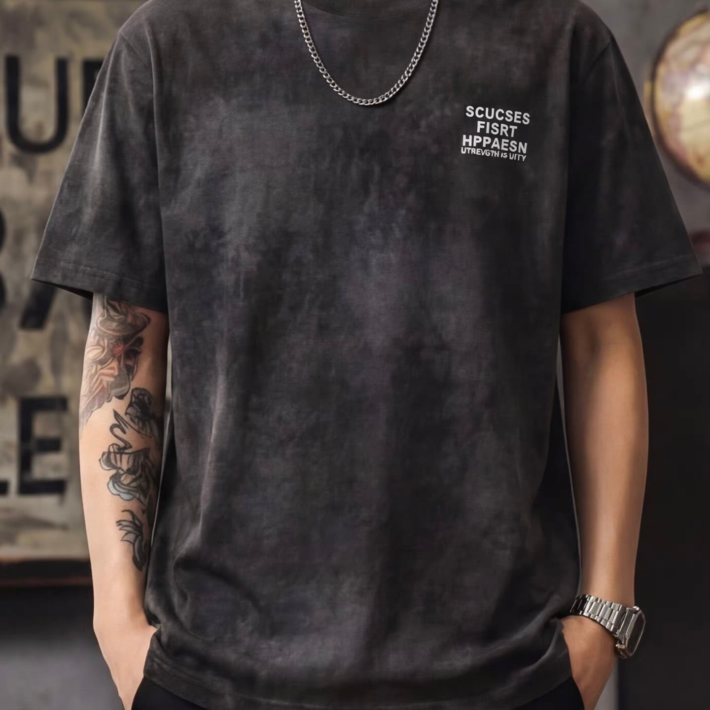 ウォッシュ加工 レタープリントTシャツ（2Colors）260205