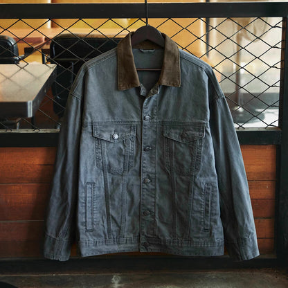 コーデュロイ襟 ウォッシュドデニムジャケット（2Colors）250906