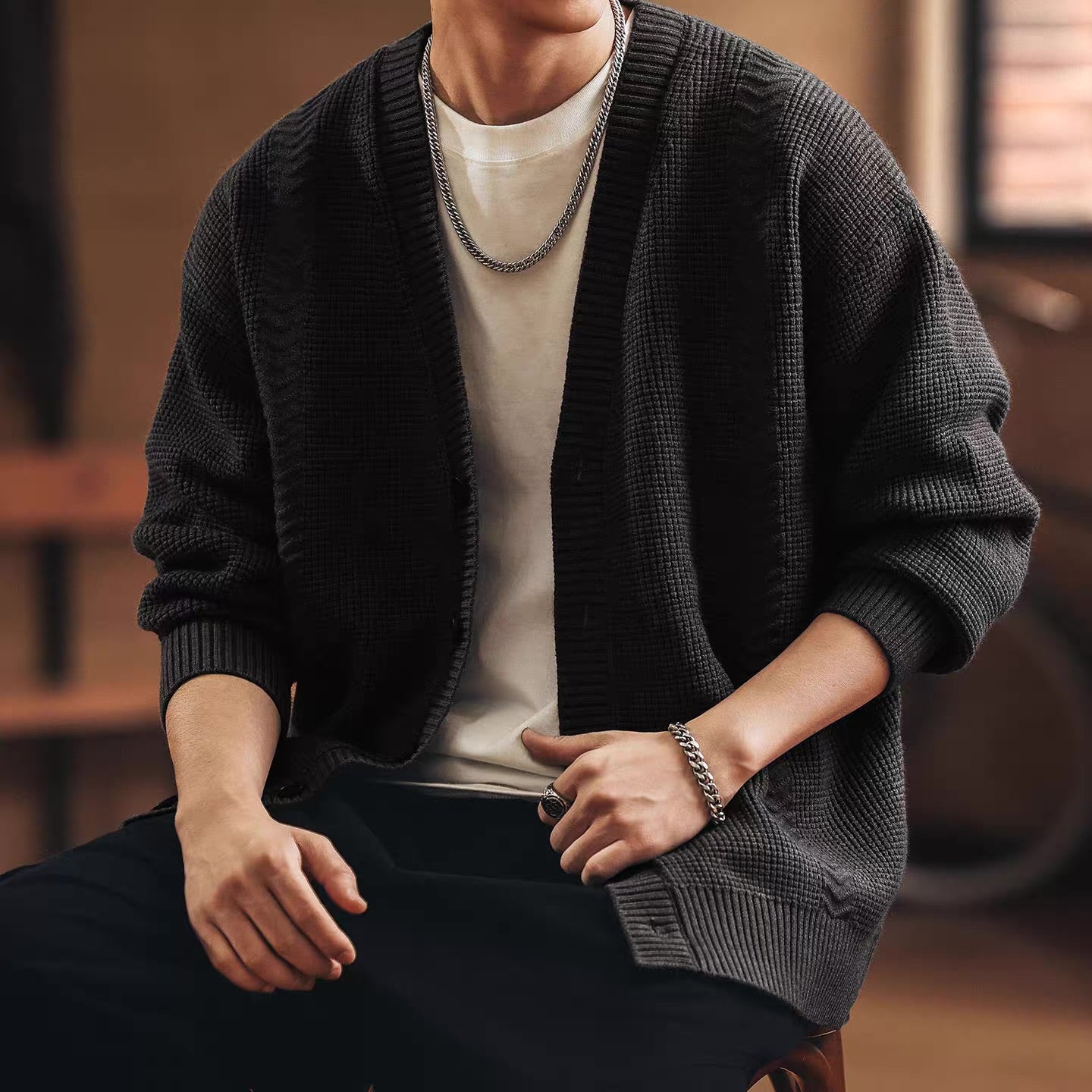 シンプル Vネック カーディガン（3Colors）250937