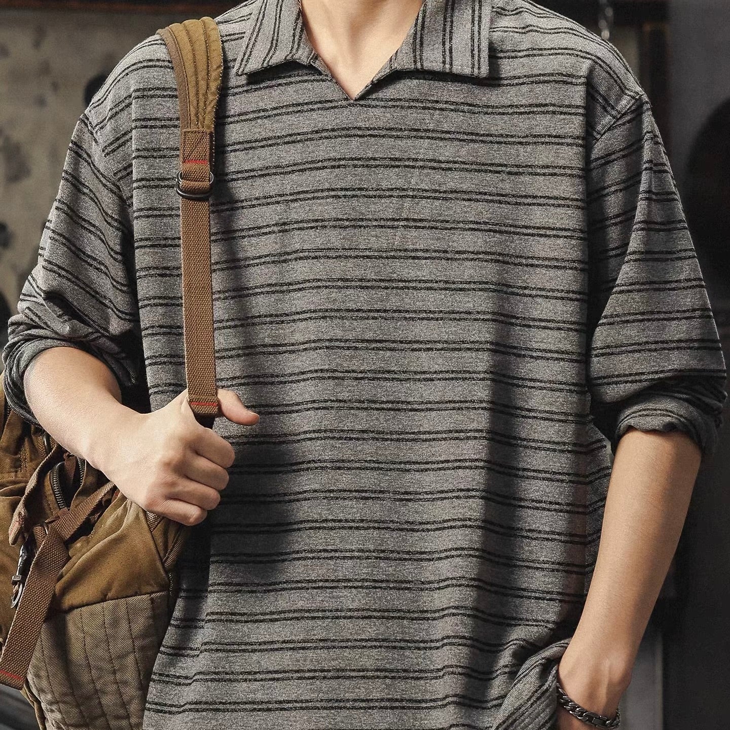 ルーズ ボーダー 長袖ポロシャツ（1Color）260155