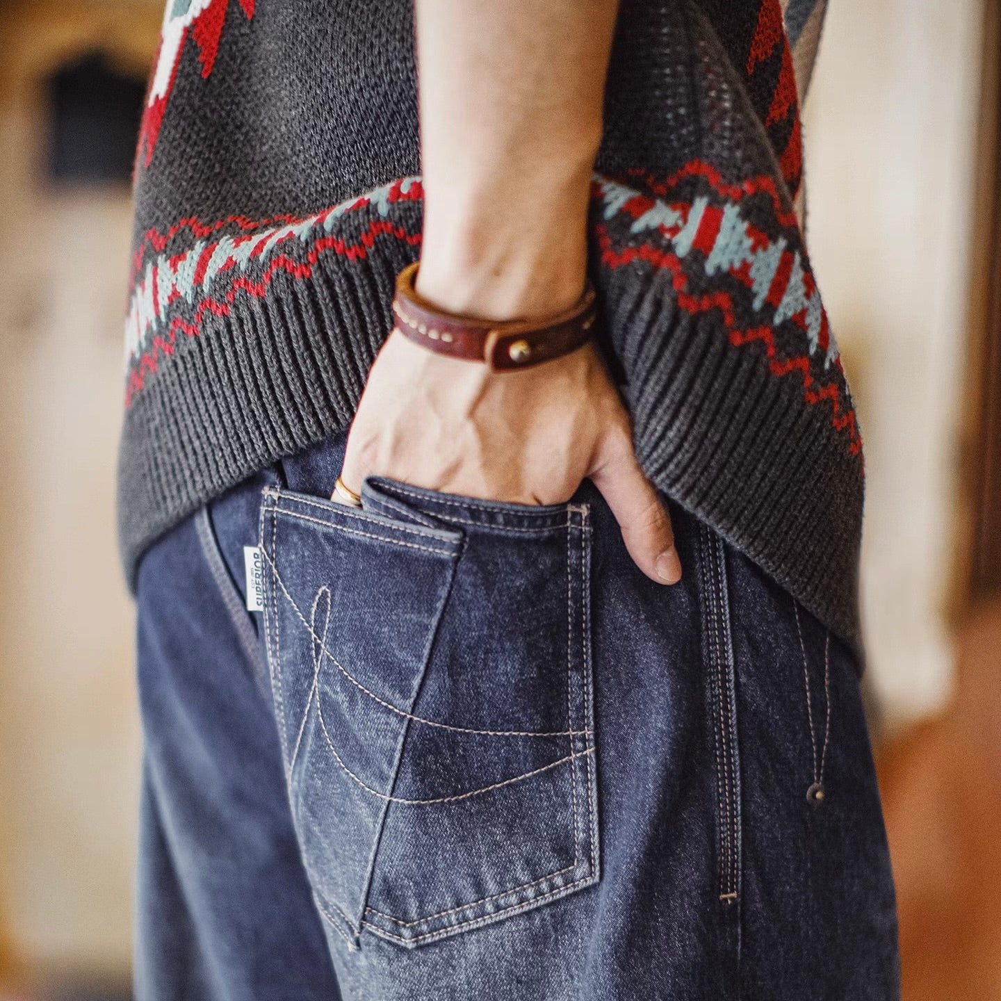 デザインポケット付 ワイドデニムパンツ（1Color）250938