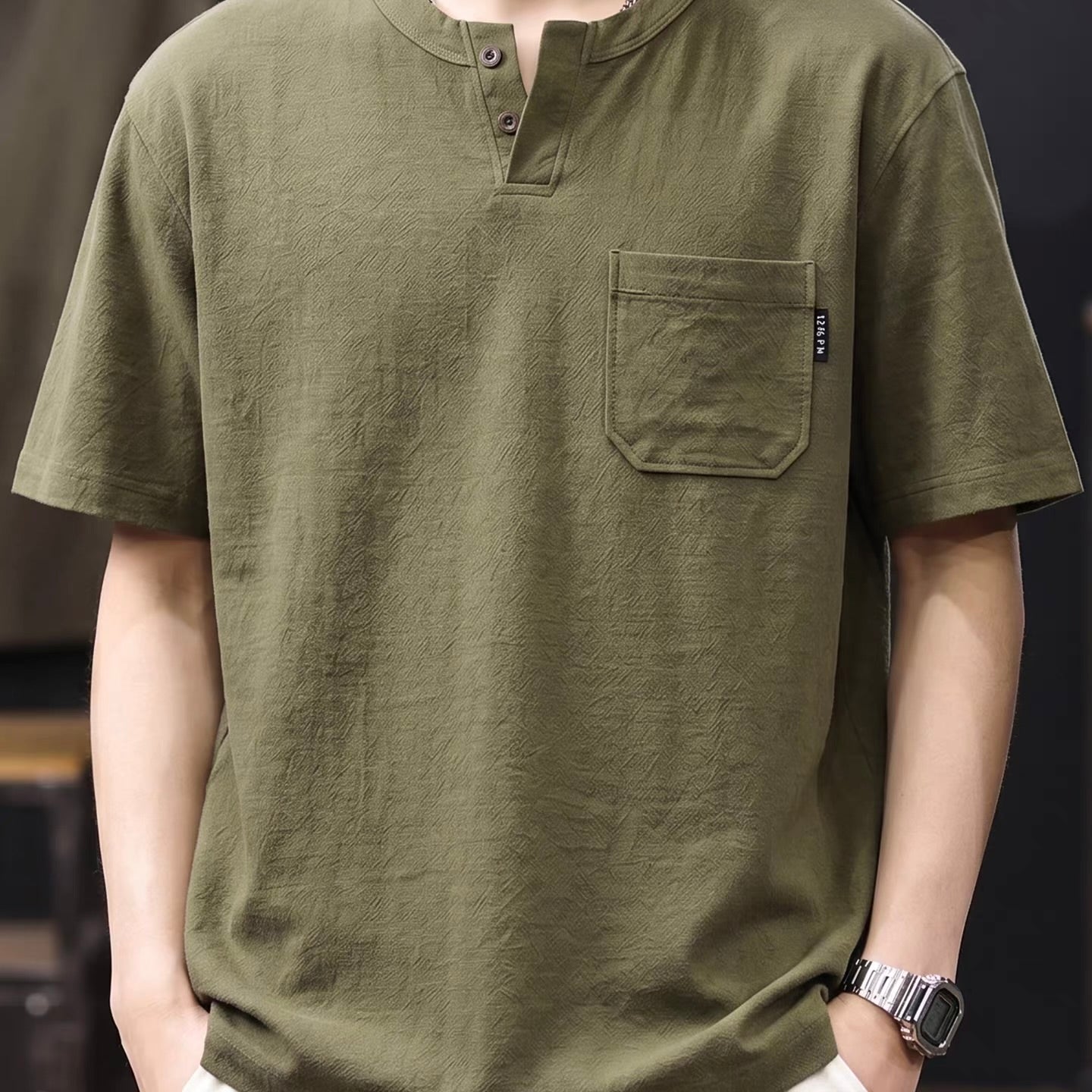 リネン混 ヘンリーネックTシャツ（7Colors）260474